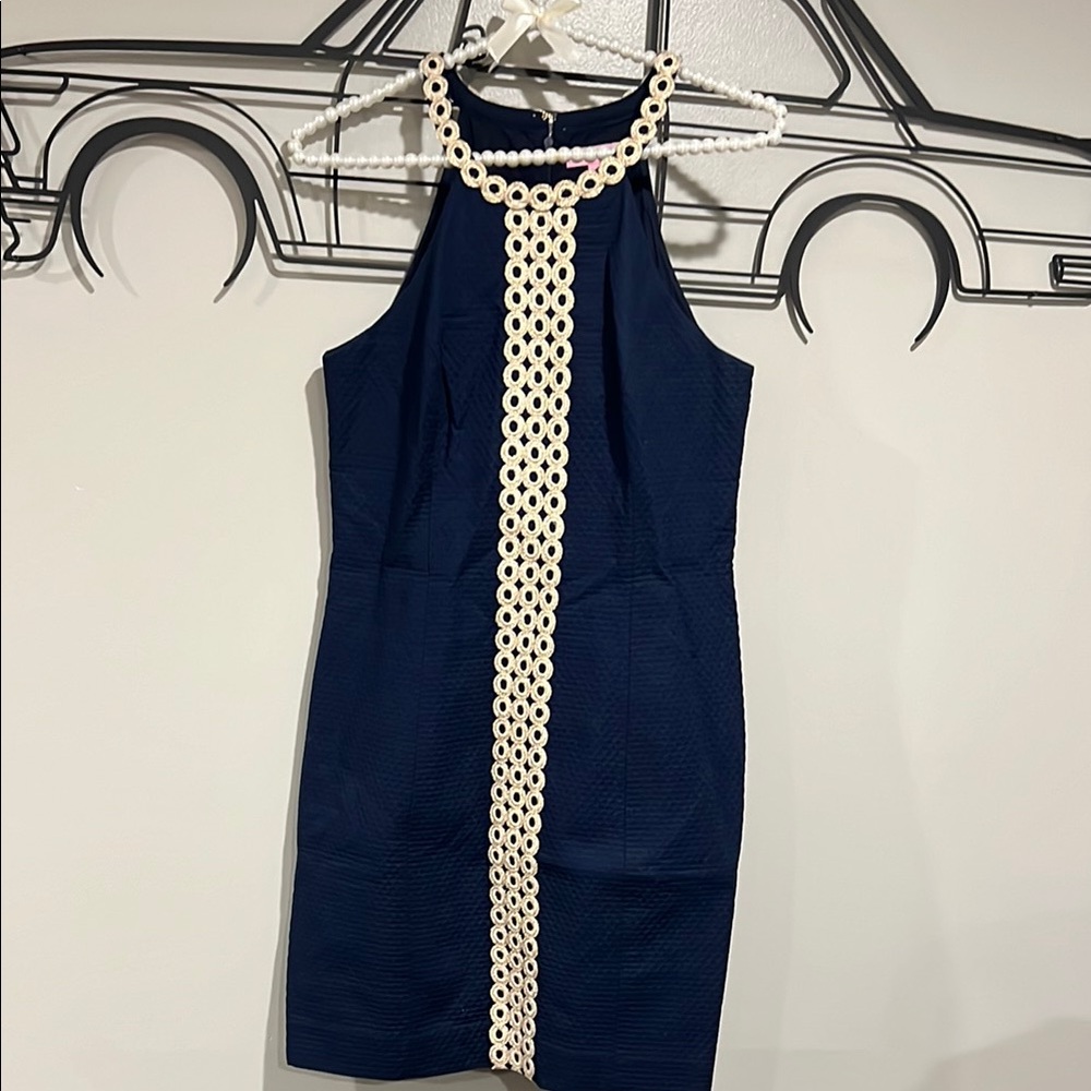 Lilly Pulitzer Blue and White Halter Sheath Mini Dress